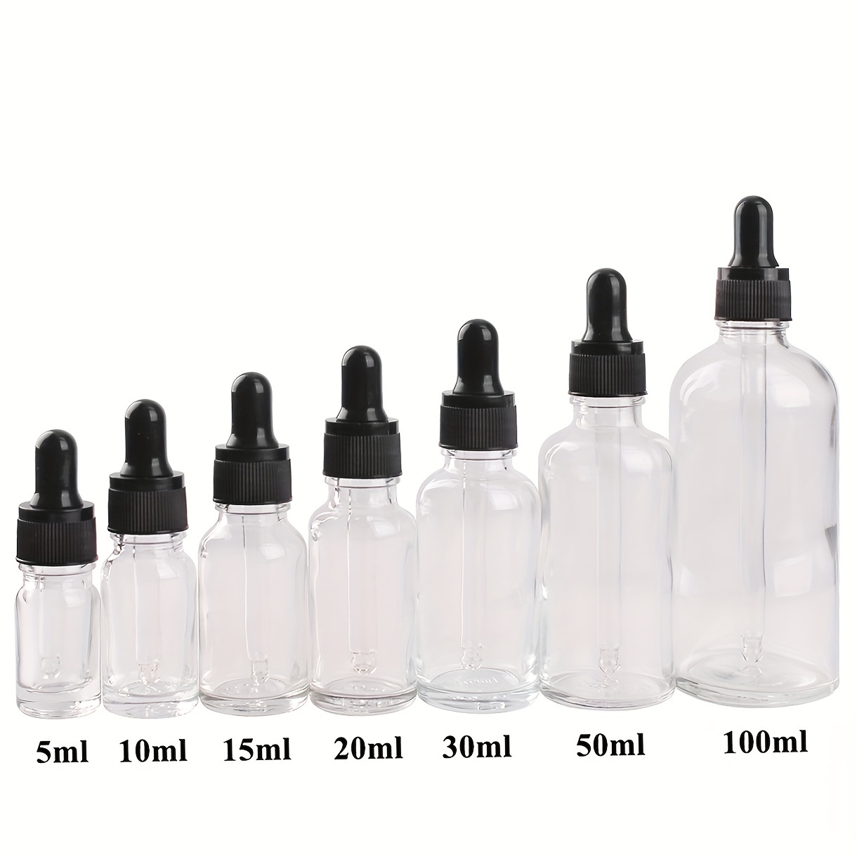 Refillable Glass Dropper Bottles with Pipettes, black lid