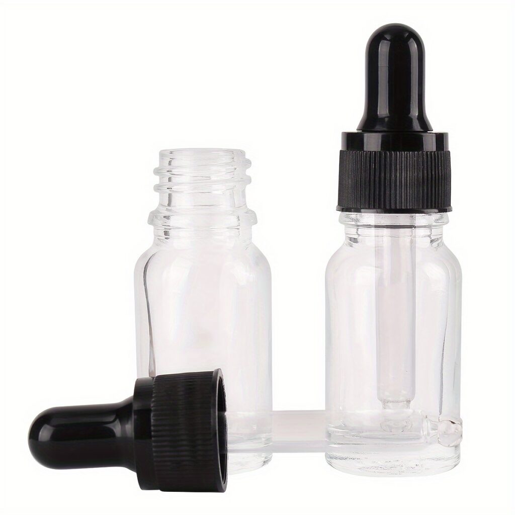 Refillable Glass Dropper Bottles with Pipettes, black lid