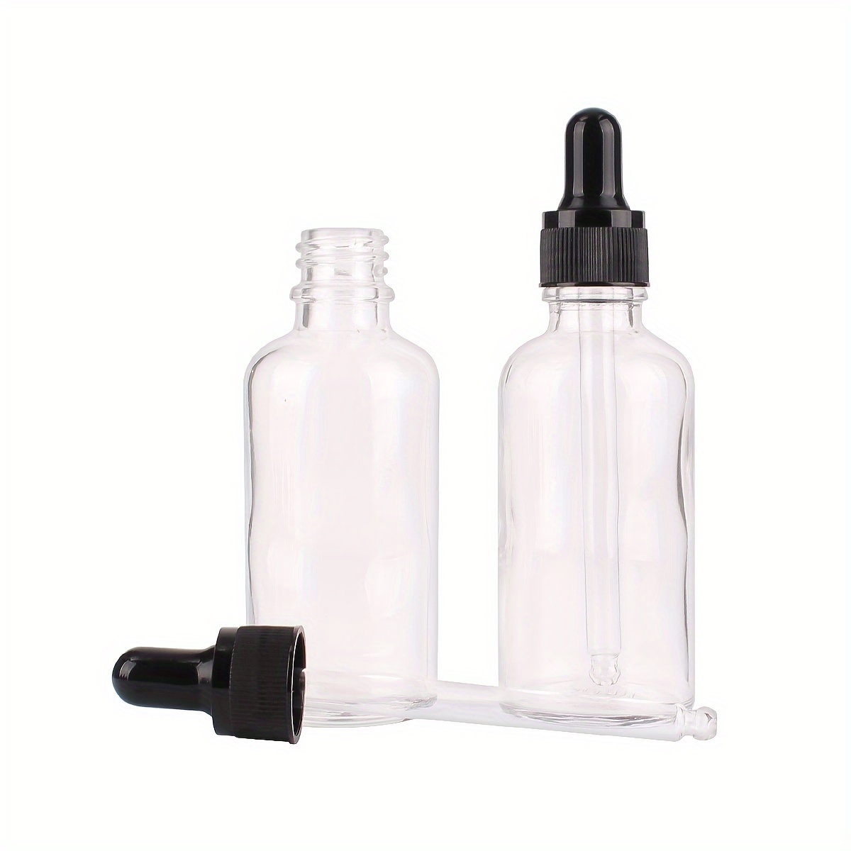 Refillable Glass Dropper Bottles with Pipettes, black lid