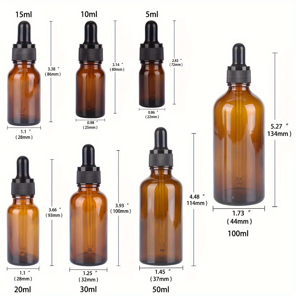 Amber Glass Dropper Bottles with Glass Pipette for Essential Oils Travel Use