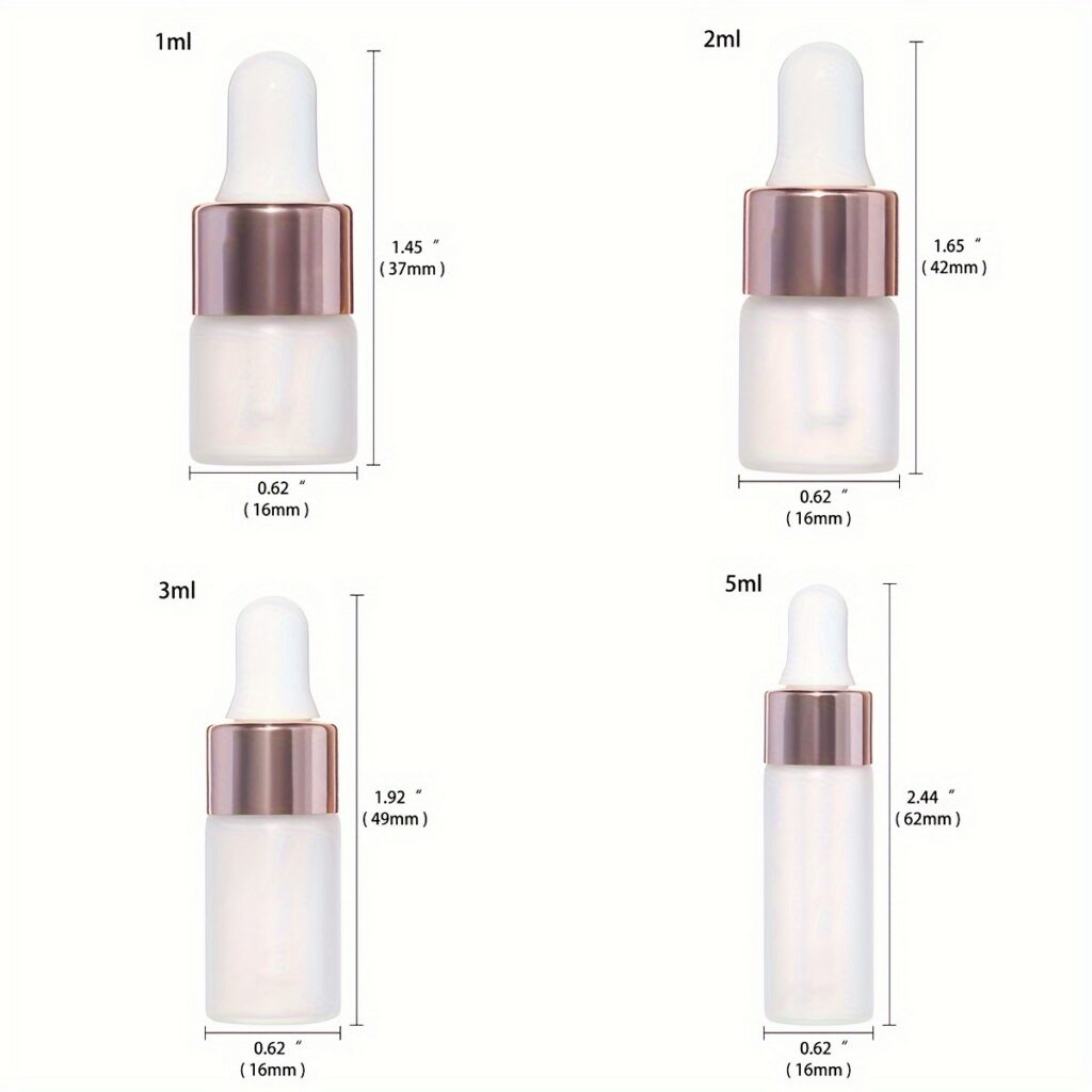 Transparente, mattierte kleine Tropfflaschen aus Glas mit Glaspipette für ätherische Öle