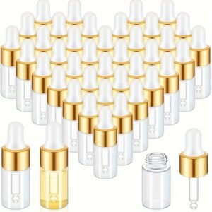 Golden Mini Glass Dropper Bottles with Lids for Essential Oils, Perfume & Cosmetics - Perfect for Travel & Samples, Sample Bottle, Liquid Sample - Image 1