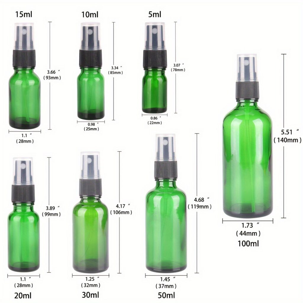 Green Glass Spray Bottle with Mist Sprayer for Essential Oils Refillable Portable Travel Use Necessaries
