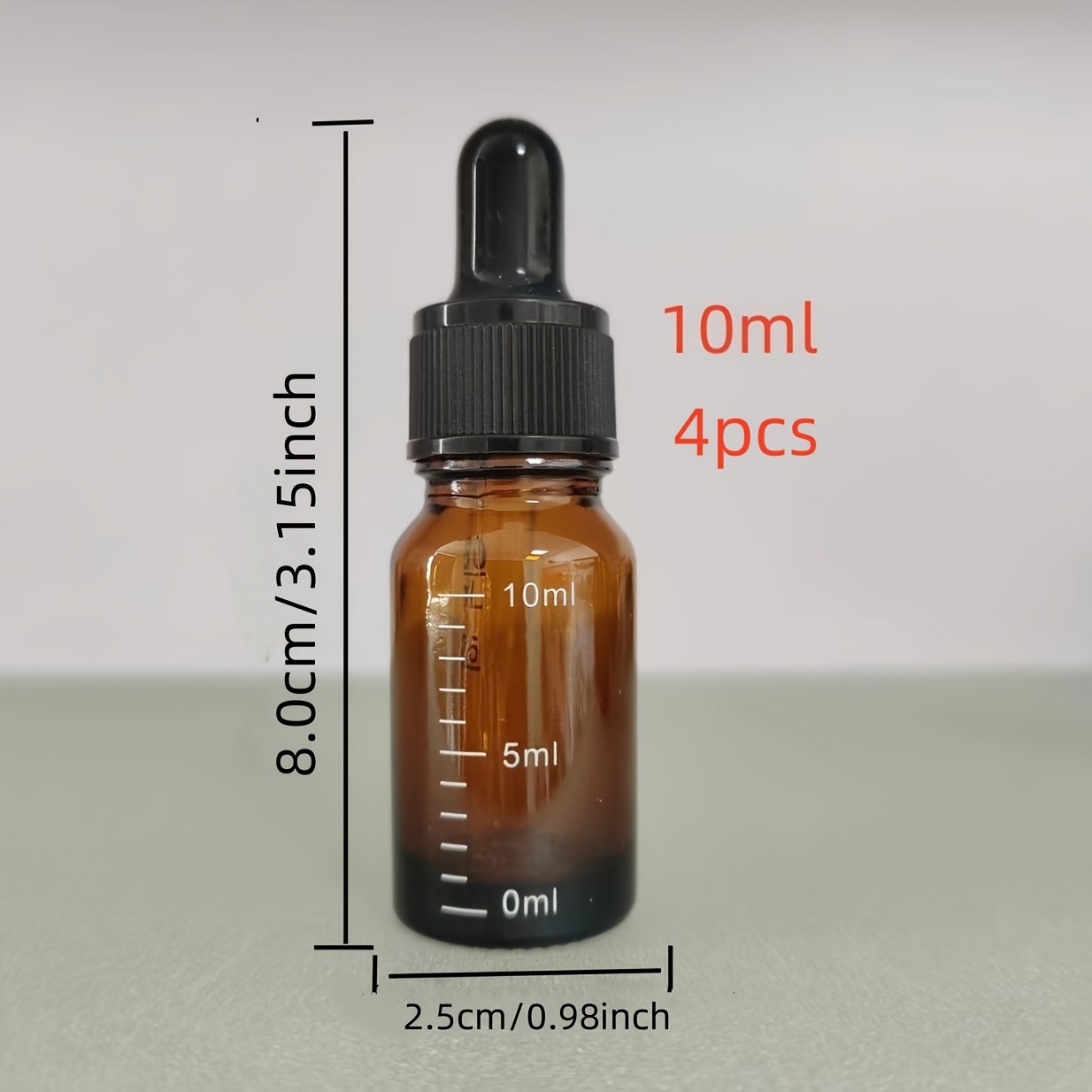 Brown Glass Dropper Bottles: Essential Oil Containers, Refillable, DIY Cosmetics Samples,  With scale
