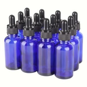 Blue Glass Dropper Bottles with Pipettes, Refillable Perfume & Essential Oil Containers - Image 1
