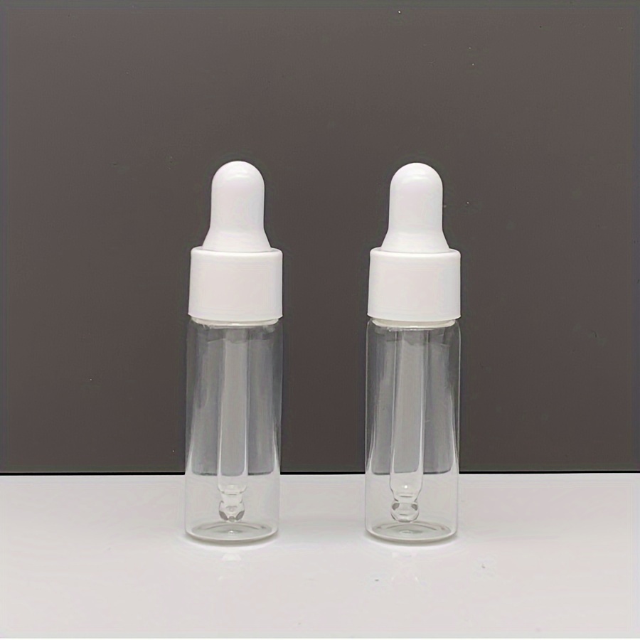 Mini Clear Glass Pipette Bottles with White Rubber Caps, Round Unscented Plastic Glass Vials for Cosmetic Perfume Samples