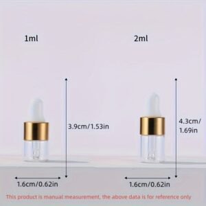 Golden Mini Glass Dropper Bottles with Lids for Essential Oils, Perfume & Cosmetics - Perfect for Travel & Samples, Sample Bottle, Liquid Sample - Image 2