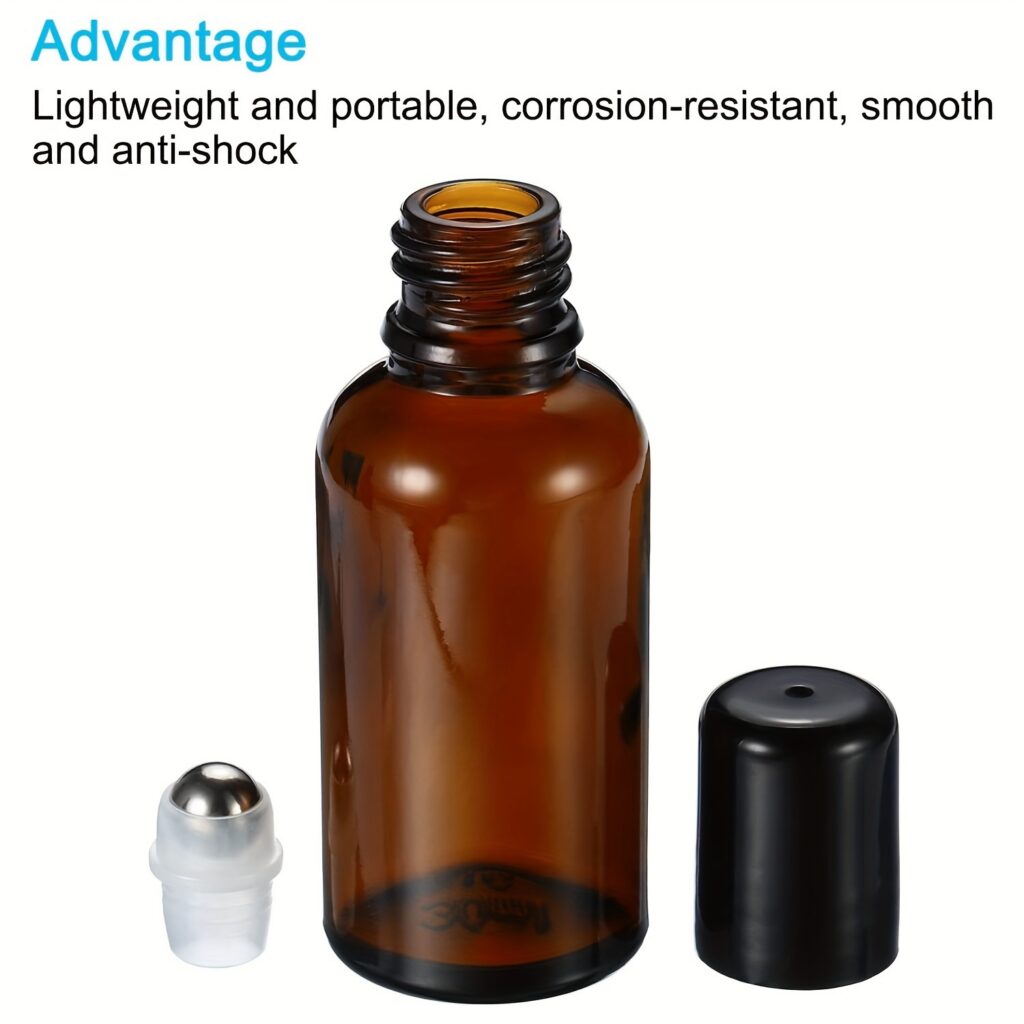 Rolling Bottle,Amber Glass Essential Oil Roll-Ons with Black Caps,