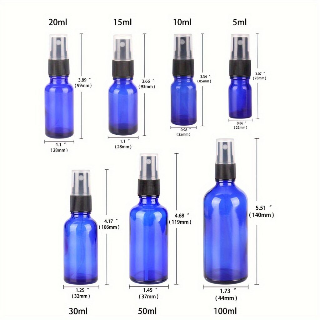 Glass Spray Bottles eusable Mist Sprayer for Essential Oils,Blue Refillable Travel Containers