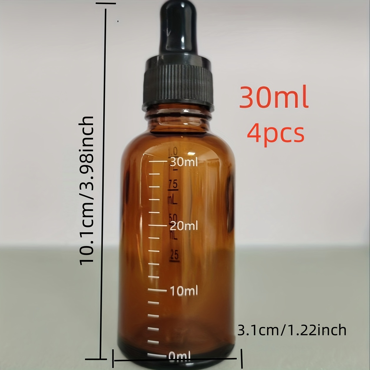 Brown Glass Dropper Bottles: Essential Oil Containers, Refillable, DIY Cosmetics Samples,  With scale