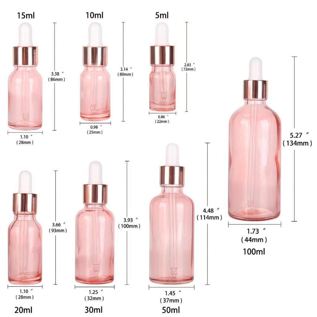 Pink Glass Dropper Bottles with Glass Pipette | for Essential Oils Perfume Travel