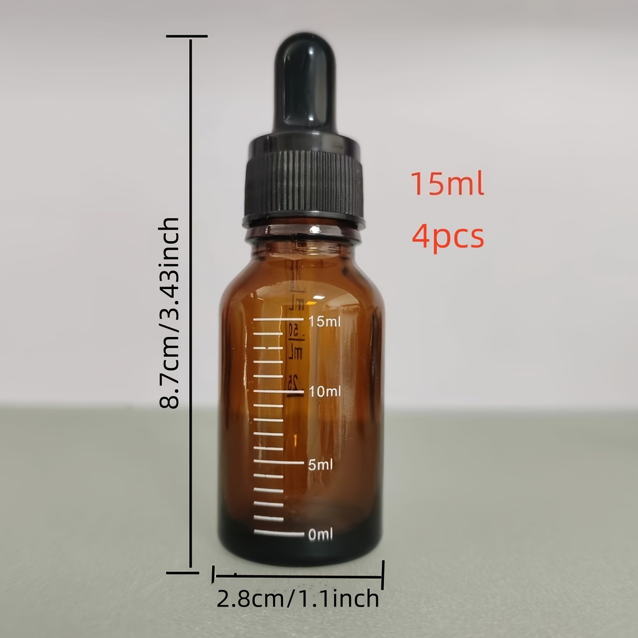 Brown Glass Dropper Bottles: Essential Oil Containers, Refillable, DIY Cosmetics Samples,  With scale