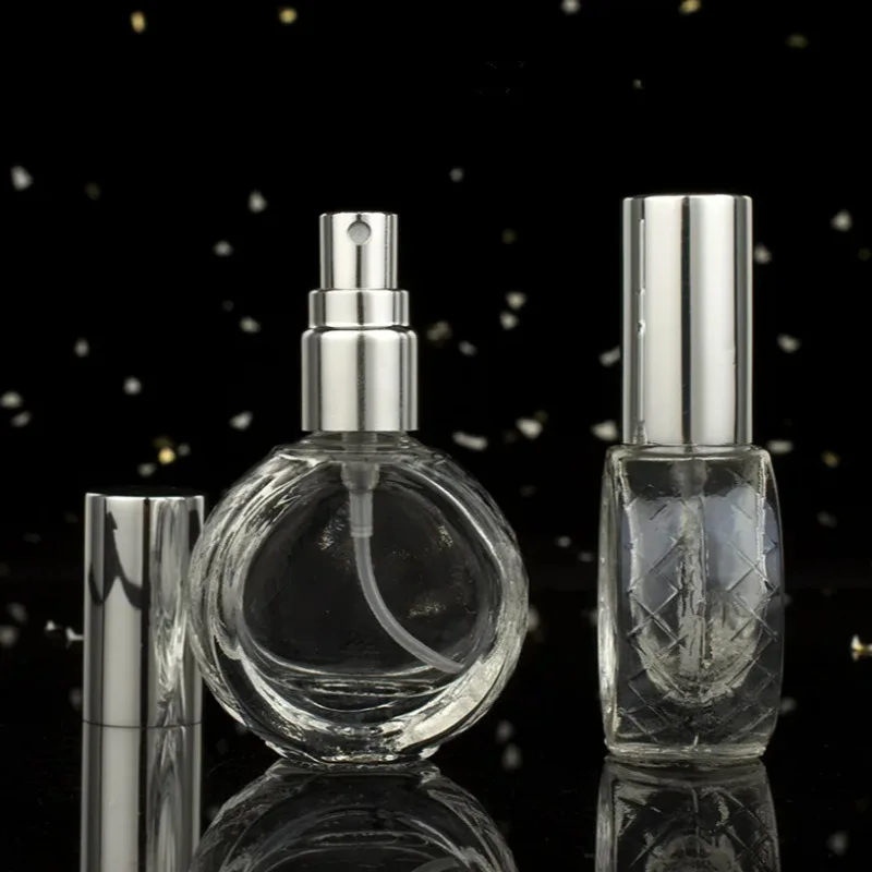 10ML Flat Cut Glass Spray Bottle Refillable Metal Pump Travel Fragrance Container