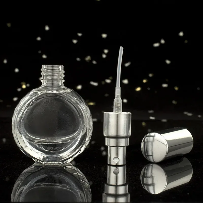 10ML Flat Cut Glass Spray Bottle Refillable Metal Pump Travel Fragrance Container
