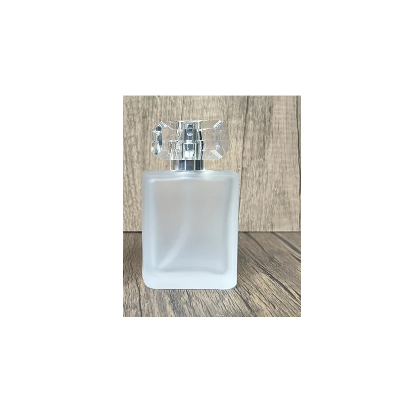 50ML Square Frosted Glass Spray Bottle Crystal‑Cut Cap Travel Home DIY Container