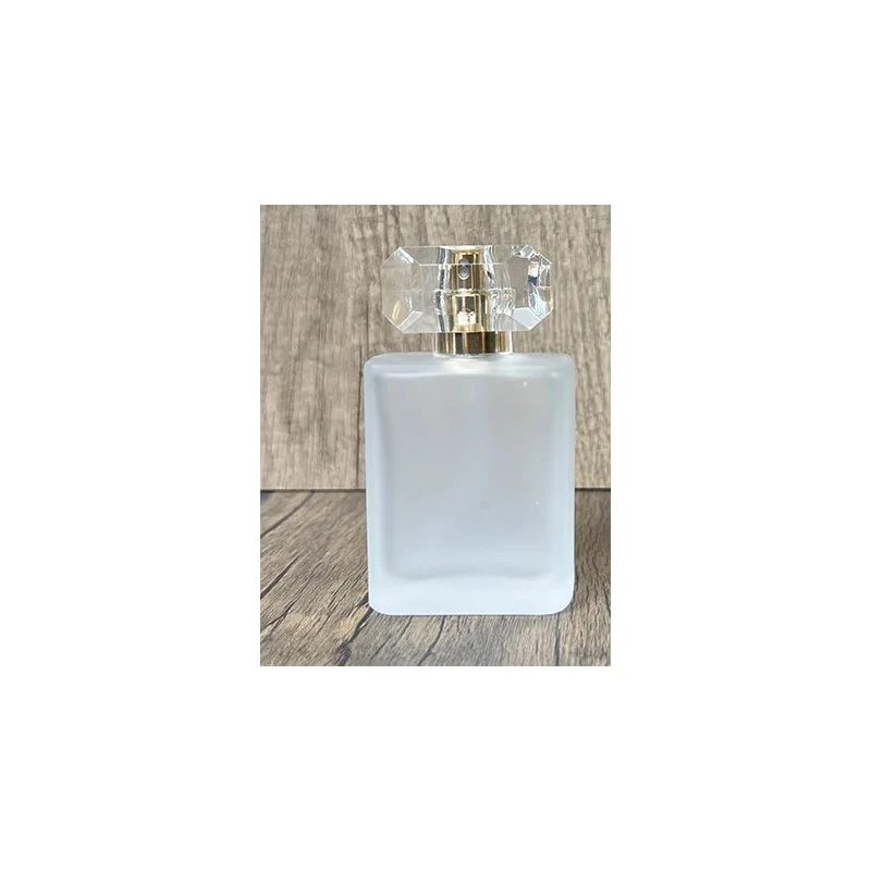 50ML Square Frosted Glass Spray Bottle Crystal‑Cut Cap Travel Home DIY Container