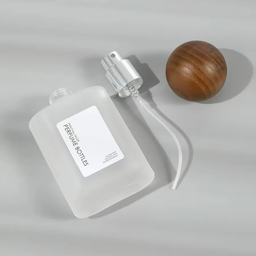 30/50ML Frosted Glass Refillable Perfume Spray Bottle Wooden Ball Cap For Essential Oil Samples