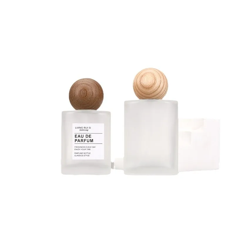 30/50ML Frosted Glass Refillable Perfume Spray Bottle Wooden Ball Cap For Essential Oil Samples